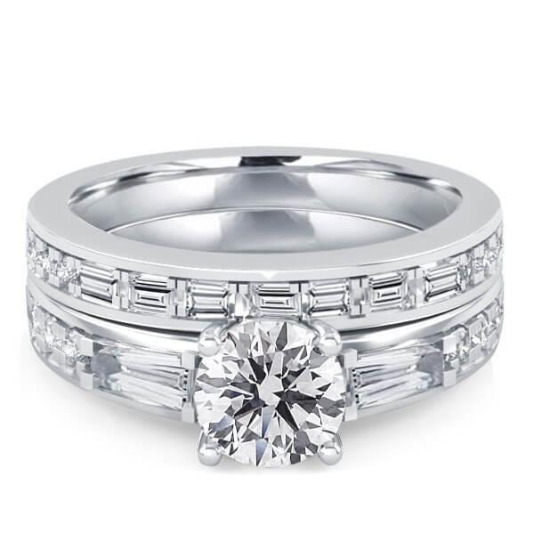 Classic Created White Sapphire Bridal Set - Sterling Silver Wedding Ring Set