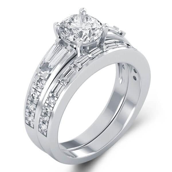 Classic Created White Sapphire Bridal Set - Sterling Silver Wedding Ring Set
