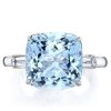 Three Stone Aquamarine Cushion Cut Engagement Ring in Sterling Silver