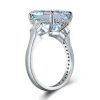 Three Stone Aquamarine Cushion Cut Engagement Ring in Sterling Silver