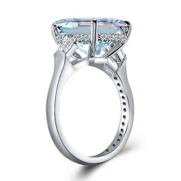 Three Stone Aquamarine Cushion Cut Engagement Ring in Sterling Silver