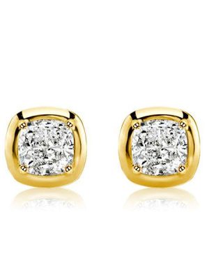 Golden Cushion Cut White Sapphire Stud Earrings - 18K Gold Plated Sterling Silver
