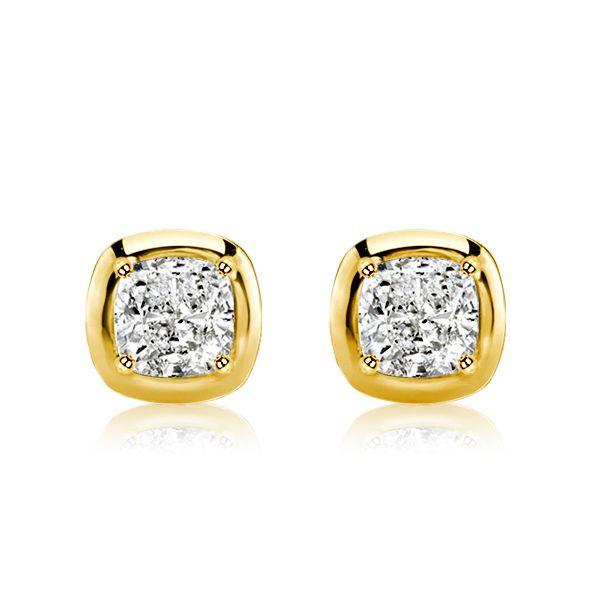 Golden Cushion Cut White Sapphire Stud Earrings - 18K Gold Plated Sterling Silver