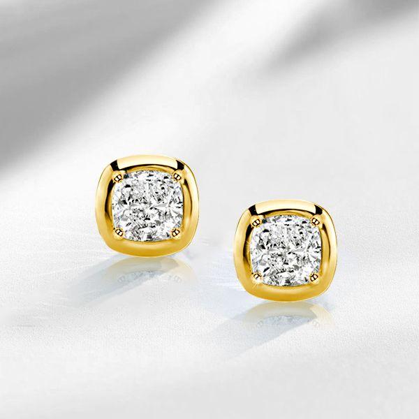 Golden Cushion Cut White Sapphire Stud Earrings - 18K Gold Plated Sterling Silver