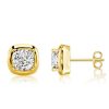 Golden Cushion Cut White Sapphire Stud Earrings - 18K Gold Plated Sterling Silver