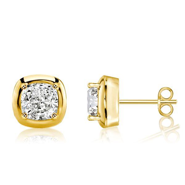 Golden Cushion Cut White Sapphire Stud Earrings - 18K Gold Plated Sterling Silver