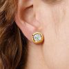 Golden Cushion Cut White Sapphire Stud Earrings - 18K Gold Plated Sterling Silver