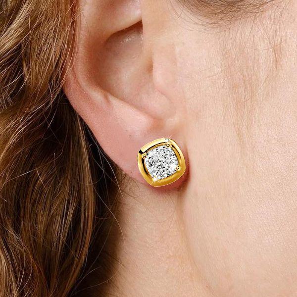 Golden Cushion Cut White Sapphire Stud Earrings - 18K Gold Plated Sterling Silver