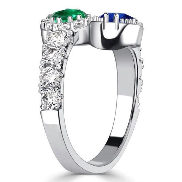 Sterling Silver Pear Cut Teardrop Ring with Emerald and Blue Sapphire Gemstones