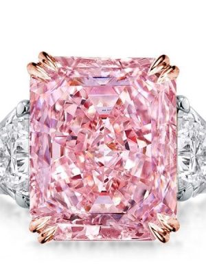 Three Stone Radiant Cut Pink Engagement Ring | 12.14 CTW | 925 Sterling Silver