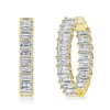 Emerald Cut Inside-Out Hoop Earrings - 18K Gold Plated Sterling Silver, 21 CT TW