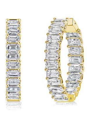 Emerald Cut Inside-Out Hoop Earrings - 18K Gold Plated Sterling Silver, 21 CT TW