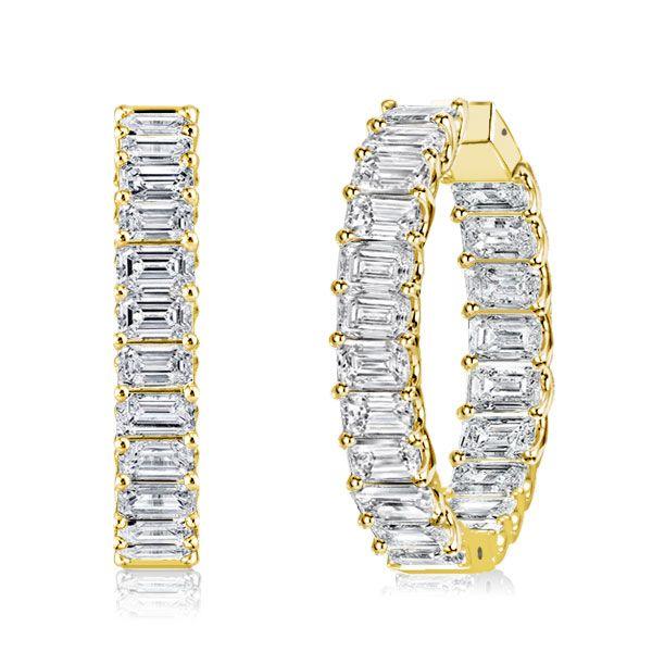 Emerald Cut Inside-Out Hoop Earrings - 18K Gold Plated Sterling Silver, 21 CT TW