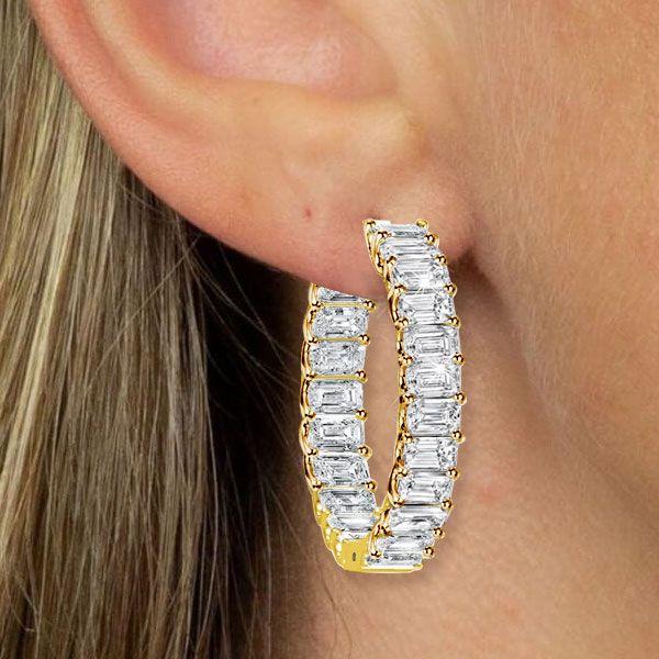 Emerald Cut Inside-Out Hoop Earrings - 18K Gold Plated Sterling Silver, 21 CT TW