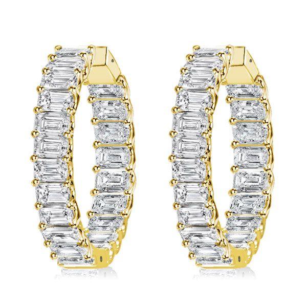 Emerald Cut Inside-Out Hoop Earrings - 18K Gold Plated Sterling Silver, 21 CT TW