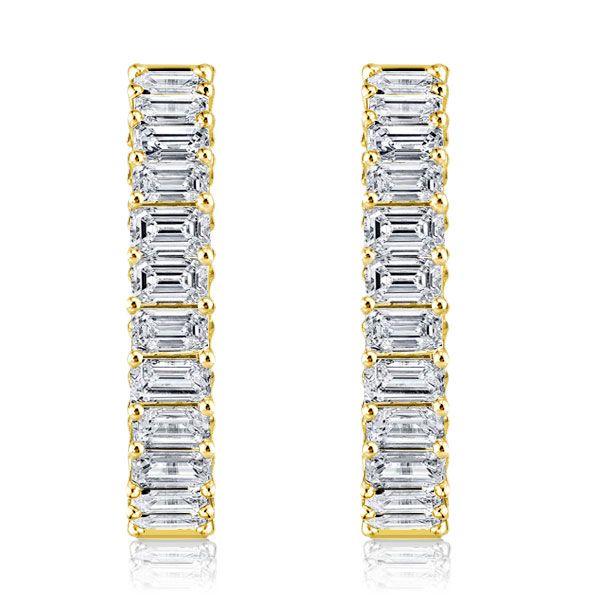 Emerald Cut Inside-Out Hoop Earrings - 18K Gold Plated Sterling Silver, 21 CT TW