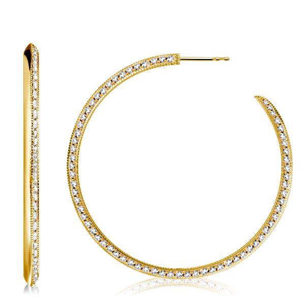 18K Gold Plated Sterling Silver Round Cut Hoop Earrings for Women