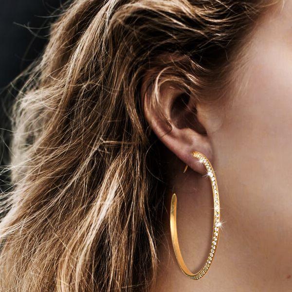 18K Gold Plated Sterling Silver Round Cut Hoop Earrings for Women