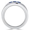 Blue Sapphire Triple Row Wedding Band Anniversary Ring - Sterling Silver