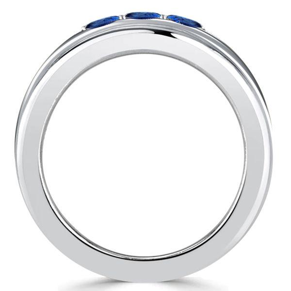 Blue Sapphire Triple Row Wedding Band Anniversary Ring - Sterling Silver