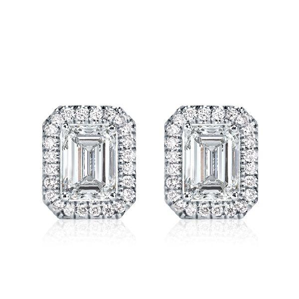 Halo Emerald Stud Earrings - 925 Sterling Silver, 1.00 CT Emerald