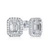 Halo Emerald Stud Earrings - 925 Sterling Silver, 1.00 CT Emerald