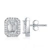 Halo Emerald Stud Earrings - 925 Sterling Silver, 1.00 CT Emerald