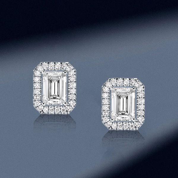 Halo Emerald Stud Earrings - 925 Sterling Silver, 1.00 CT Emerald