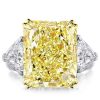 Radiant Cut Canary Yellow Three Stone Engagement Ring - Sterling Silver