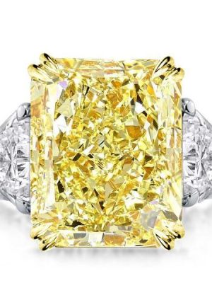 Radiant Cut Canary Yellow Three Stone Engagement Ring - Sterling Silver