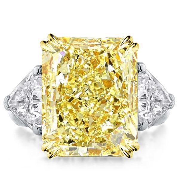 Radiant Cut Canary Yellow Three Stone Engagement Ring - Sterling Silver
