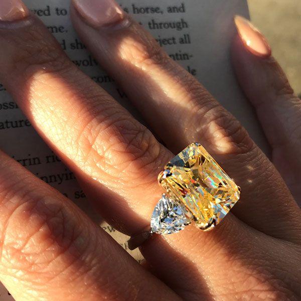 Radiant Cut Canary Yellow Three Stone Engagement Ring - Sterling Silver