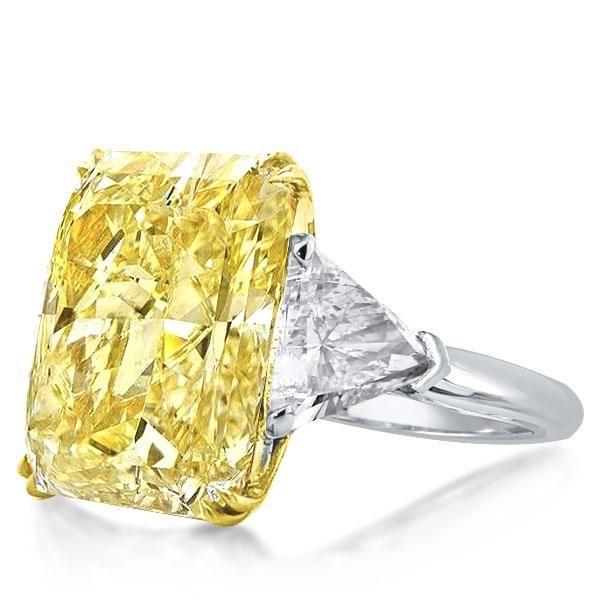 Radiant Cut Canary Yellow Three Stone Engagement Ring - Sterling Silver
