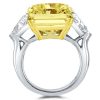 Radiant Cut Canary Yellow Three Stone Engagement Ring - Sterling Silver