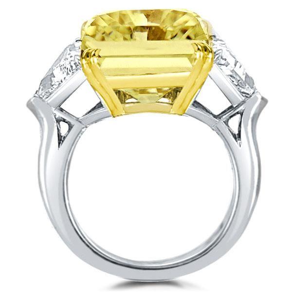 Radiant Cut Canary Yellow Three Stone Engagement Ring - Sterling Silver