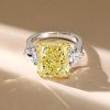 Radiant Cut Canary Yellow Three Stone Engagement Ring - Sterling Silver