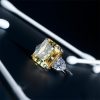 Radiant Cut Canary Yellow Three Stone Engagement Ring - Sterling Silver