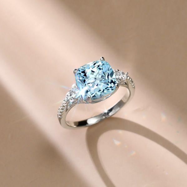Cushion Cut Aquamarine Ring - 925 Sterling Silver - Women's Jewelry