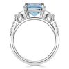 Cushion Cut Aquamarine Ring - 925 Sterling Silver - Women's Jewelry