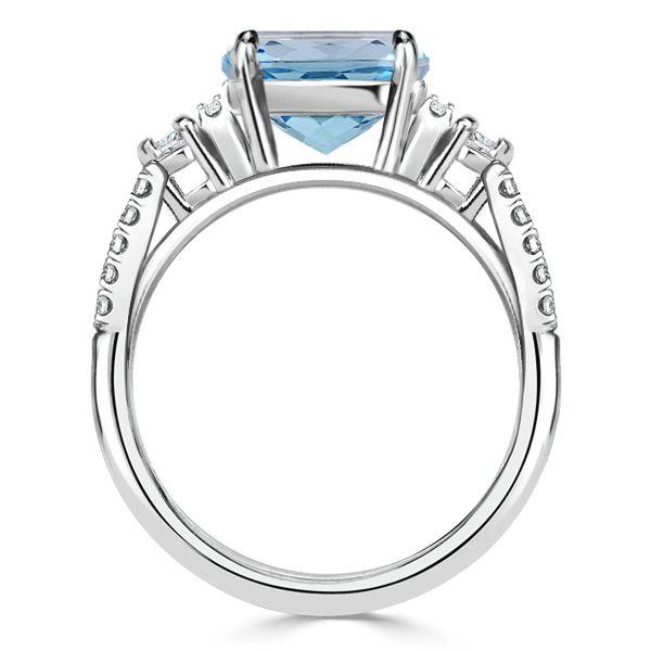 Cushion Cut Aquamarine Ring - 925 Sterling Silver - Women's Jewelry