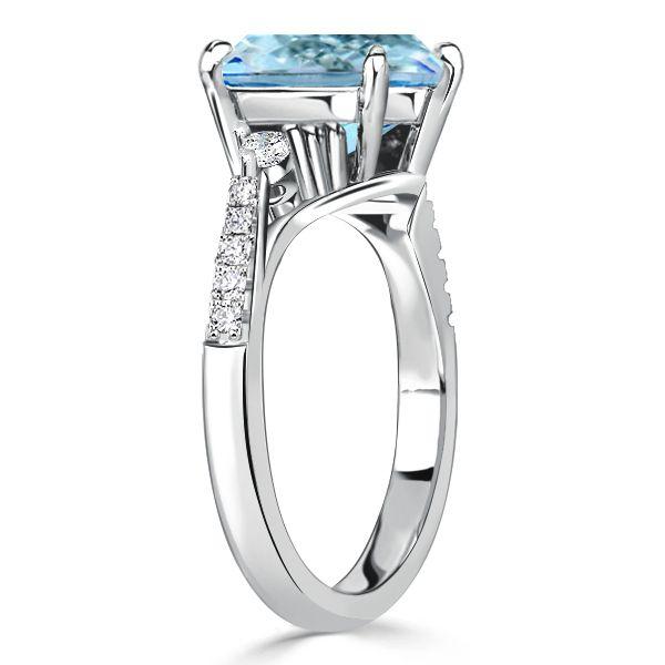 Cushion Cut Aquamarine Ring - 925 Sterling Silver - Women's Jewelry