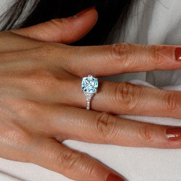 Cushion Cut Aquamarine Ring - 925 Sterling Silver - Women's Jewelry