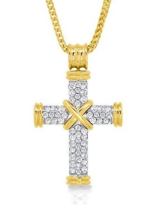 Sterling Silver Cross Necklace for Women - Round Cut, Gold or Silver