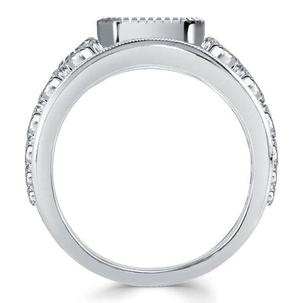 Asscher Cut Blue Sapphire Cocktail Ring in Rhodium Plated 925 Sterling Silver