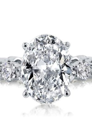 Oval Created White Sapphire Engagement Ring for Women - 925 Sterling Silver Eternity Band