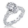 Oval Created White Sapphire Engagement Ring for Women - 925 Sterling Silver Eternity Band