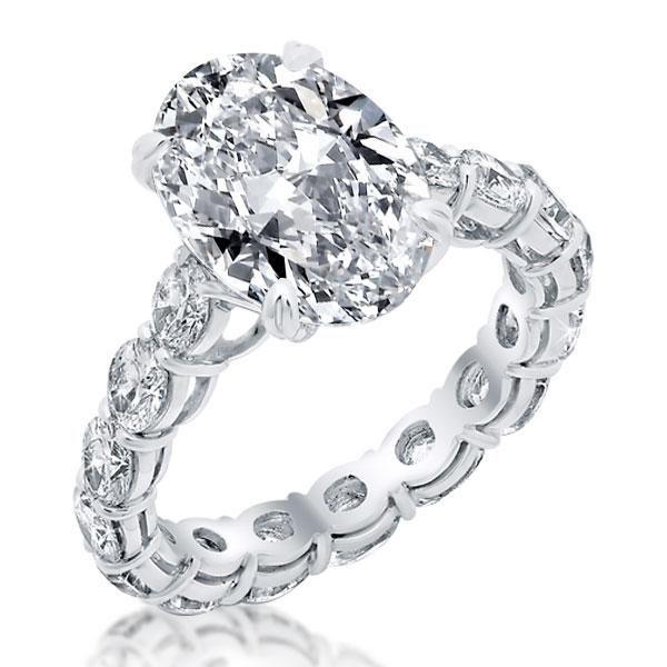 Oval Created White Sapphire Engagement Ring for Women - 925 Sterling Silver Eternity Band
