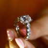 Oval Created White Sapphire Engagement Ring for Women - 925 Sterling Silver Eternity Band