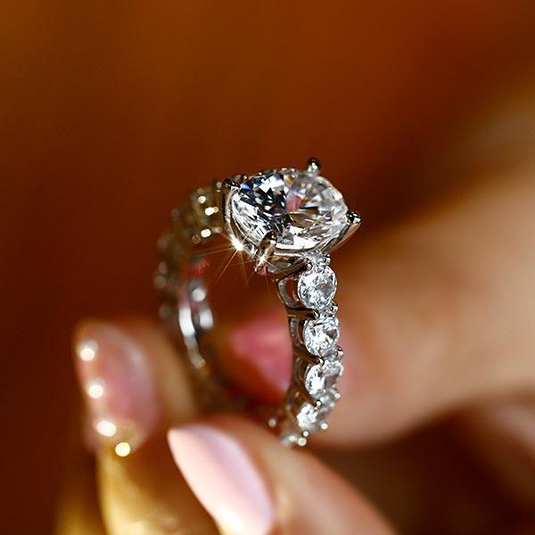 Oval Created White Sapphire Engagement Ring for Women - 925 Sterling Silver Eternity Band