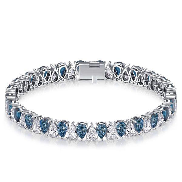 Blue Topaz Pear Shaped Tennis Bracelet - Sterling Silver (6-9 Inch)